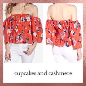 Cupcakes and Cashmere Red Off Shoulder Top Small S